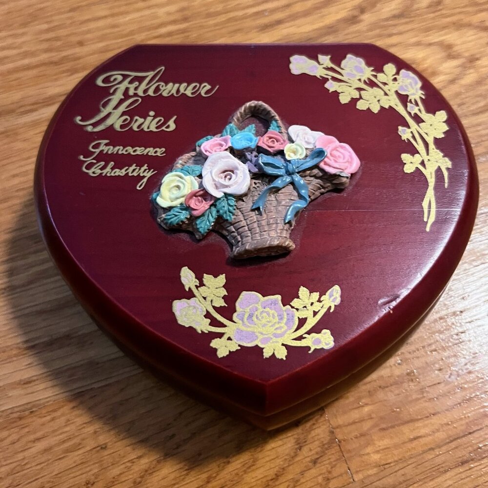 Floral-Themed Wooden Musical Jewelry Box